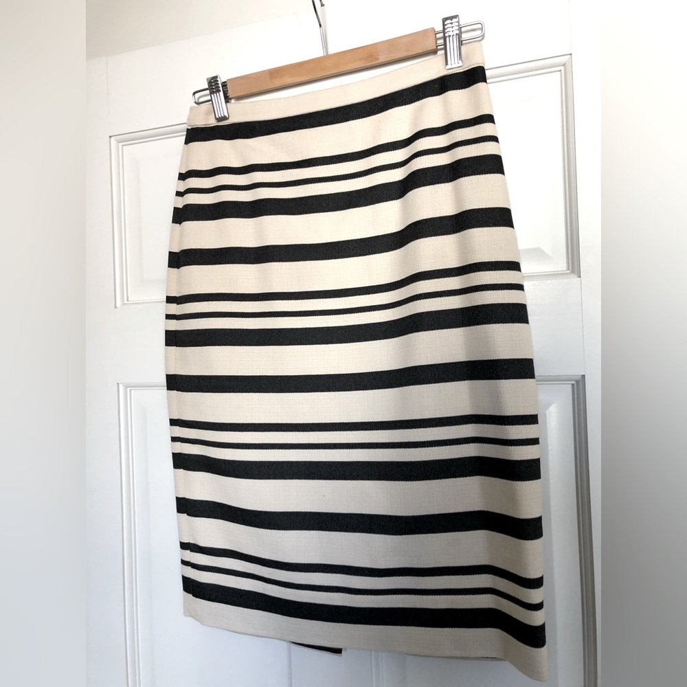 J. Crew Cream Black Double Striped Woven Pencil Skirt